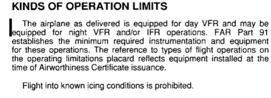 N951TA Icing Limitations